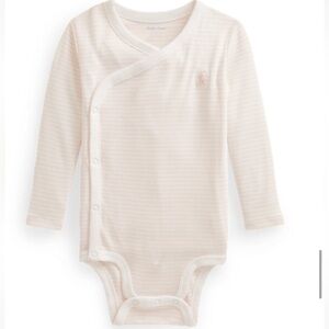 🩷RL🩷 NWOT Precious Pink/White Striped Cotton Snap Bodysuit S3-6m. Just washed!